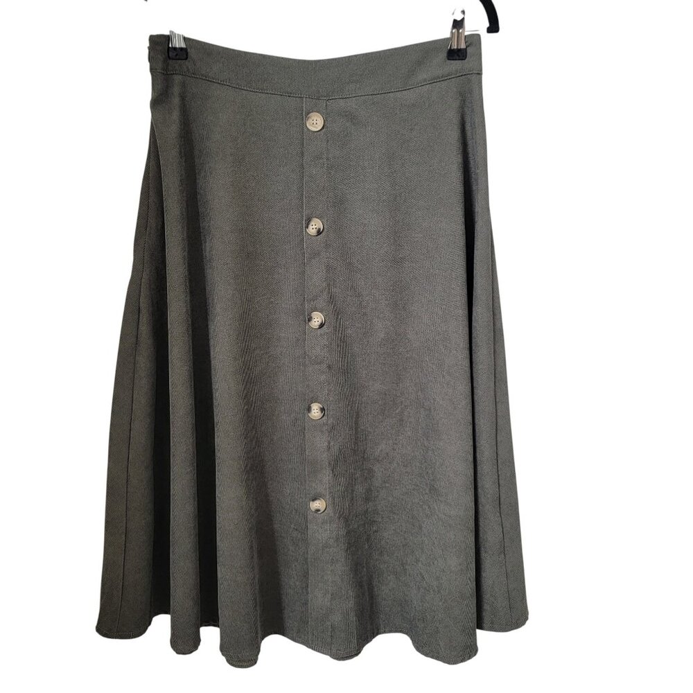 SHEIN Size L (8/10) Dusty Olive Green Button Front Midi Skirt, Exc. Used Cond.